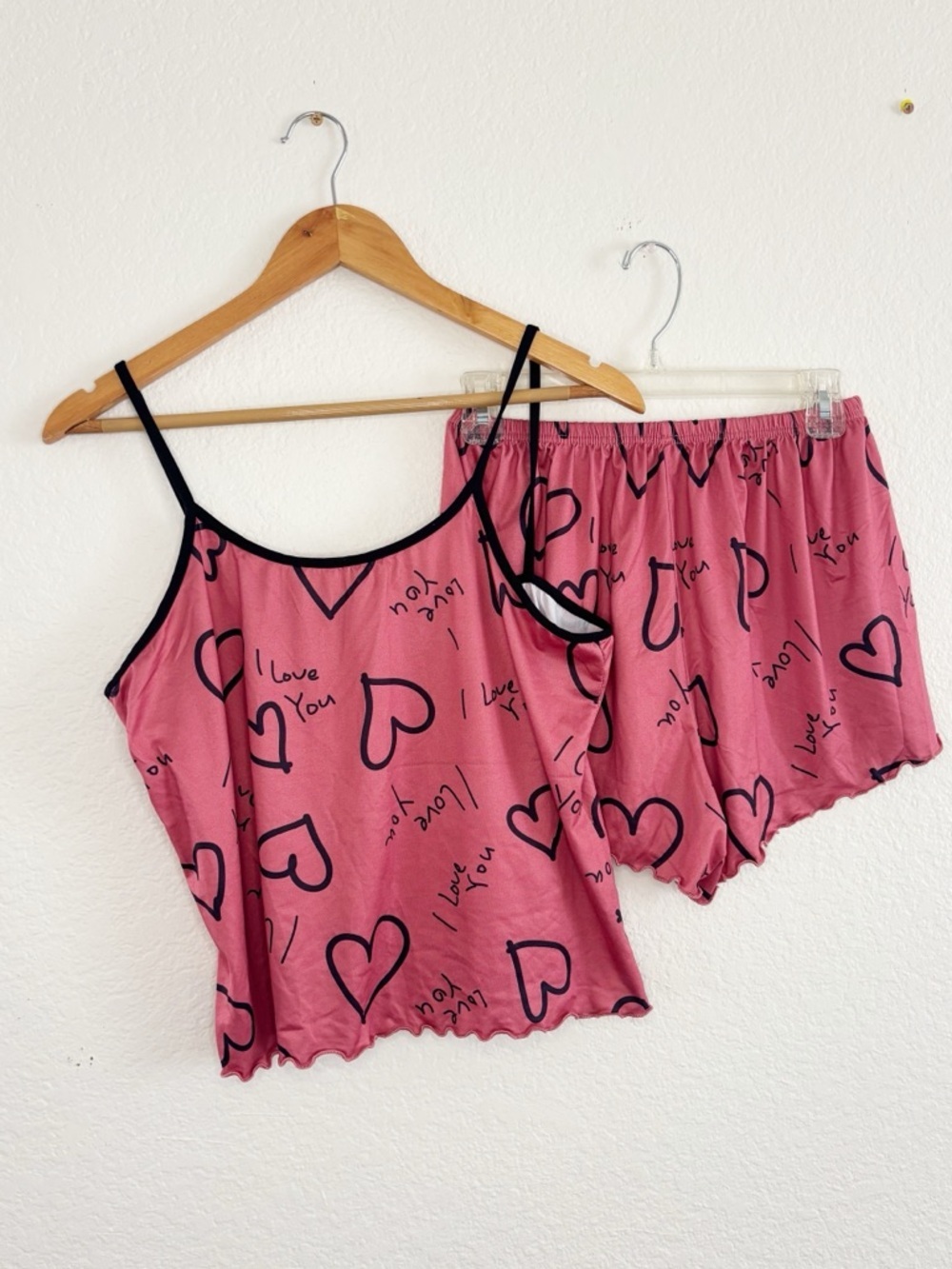 Pink‎ Heart Print Pajama Set I Love You Cami and Shorts Sleepwear Womens XL